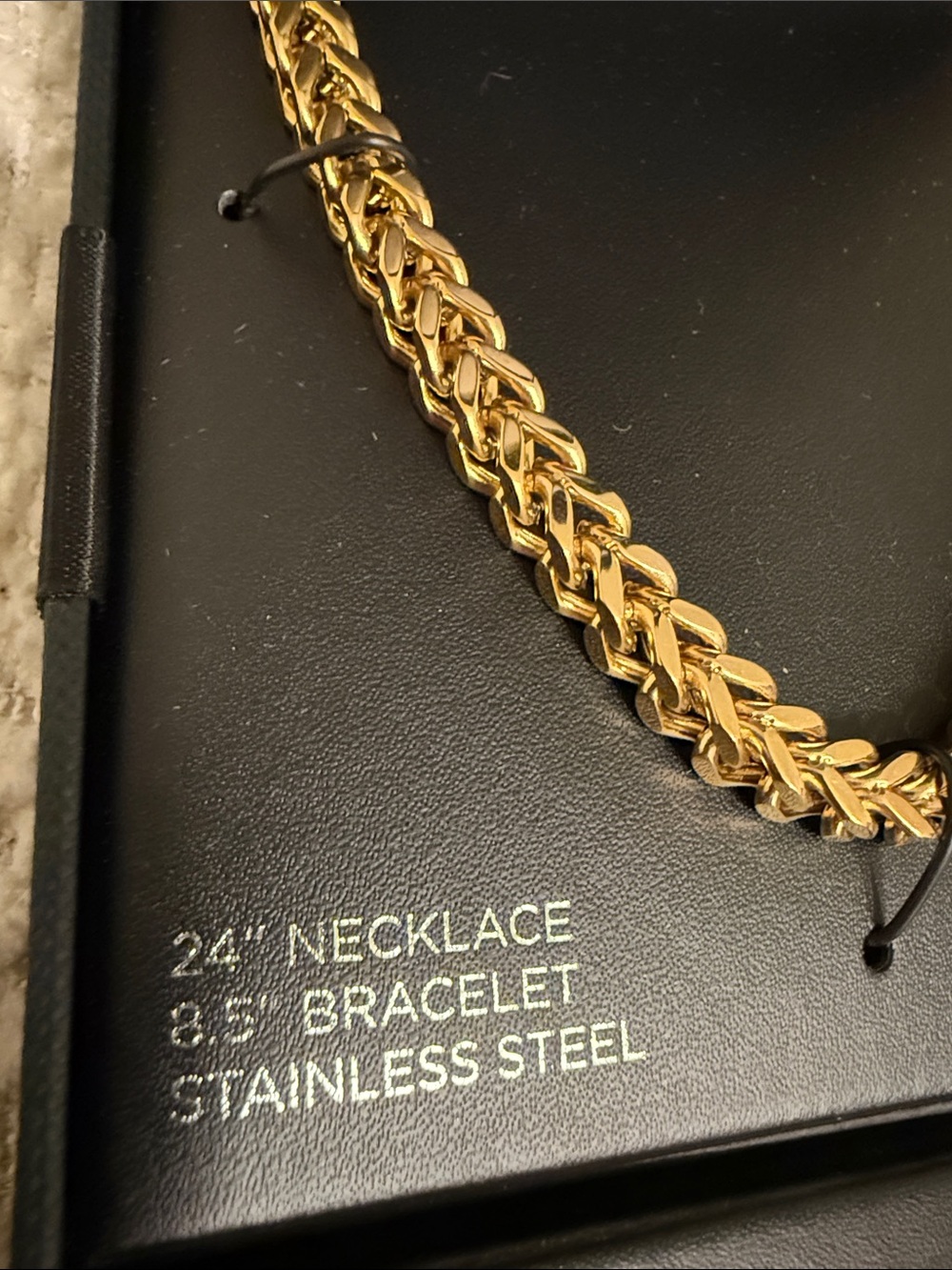 Men’s Stainless Steel Gold Tone Cuban link Chain Necklace 24” & 8.5” Bracelet - Picture 4 of 7